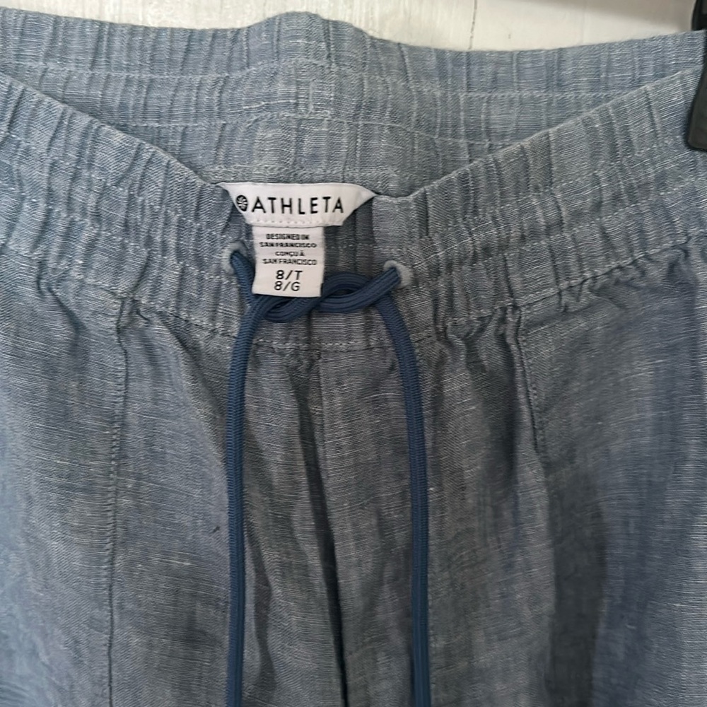 Athleta Retreat Wide Leg Linen Pants Chambray Women's 8 Tall